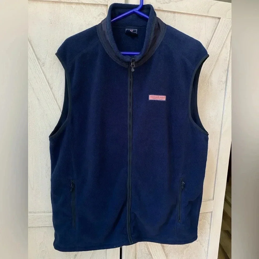 Vineyard Vines Tech Fleece Harbor Vest Men’s XL Navy Blue Full Zip Fall Preppy